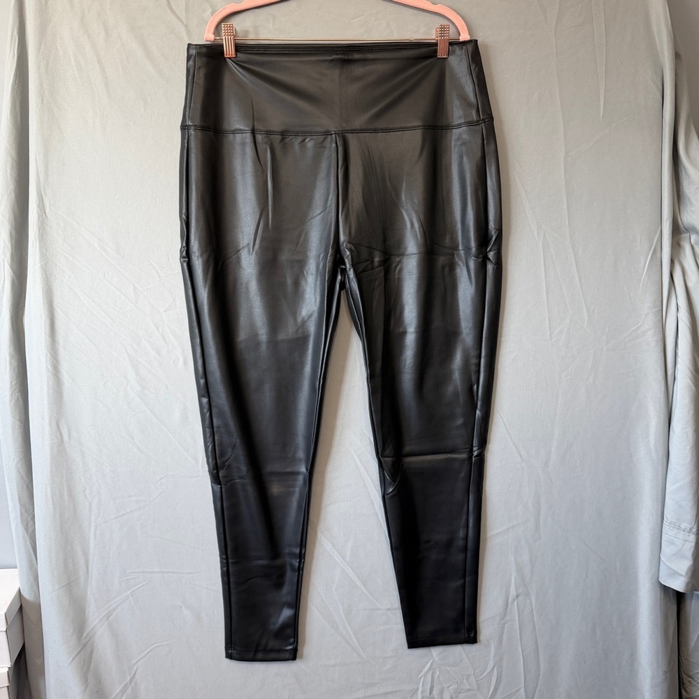 Zenana Womens Faux Leather Leggings Size 3XL Black Edgy Baddie Hi Rise Stretchy